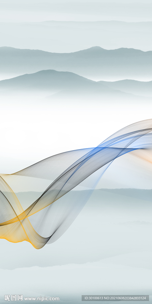 高档无框山水画 tif分层图