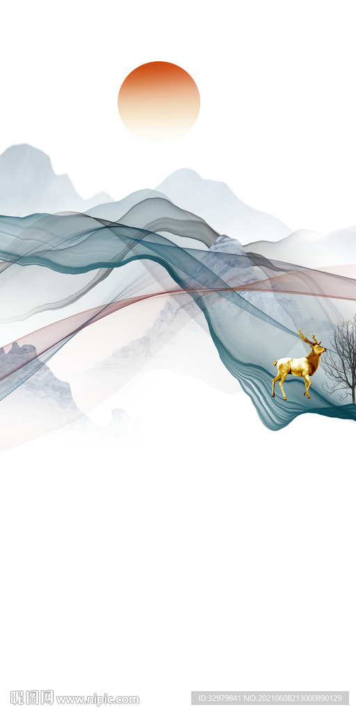 简约玄关山水 TIF分层画 