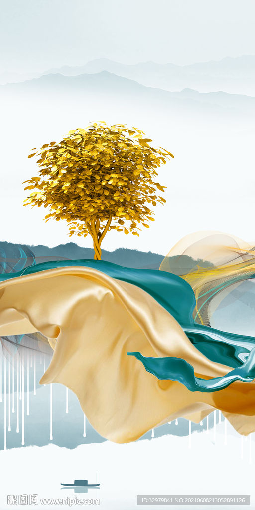 最新玄关山水 TIF分层画 