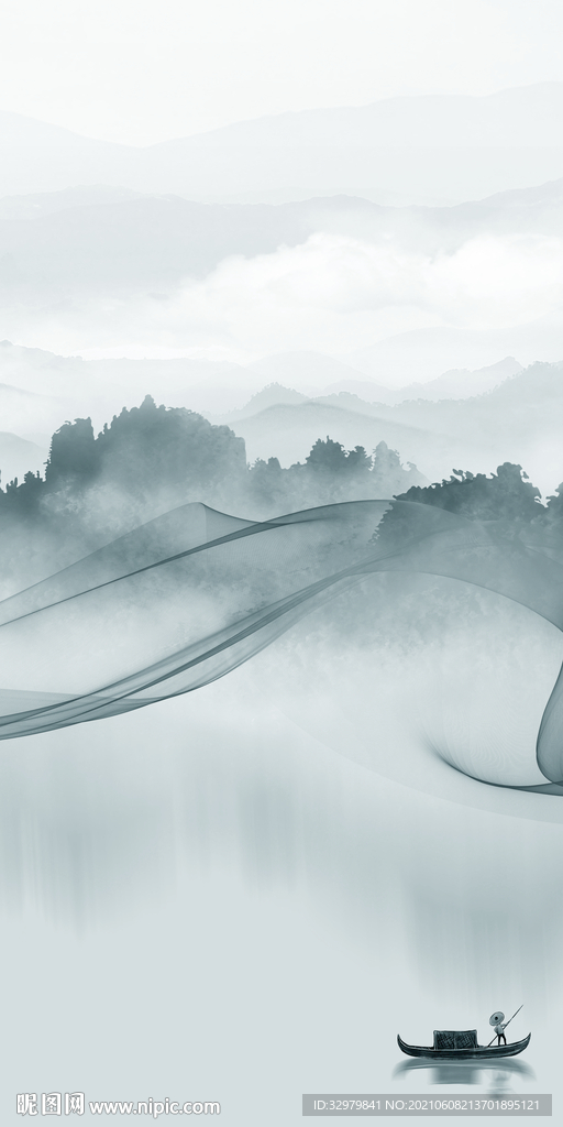 无框画简约玄关山水 TIF分层