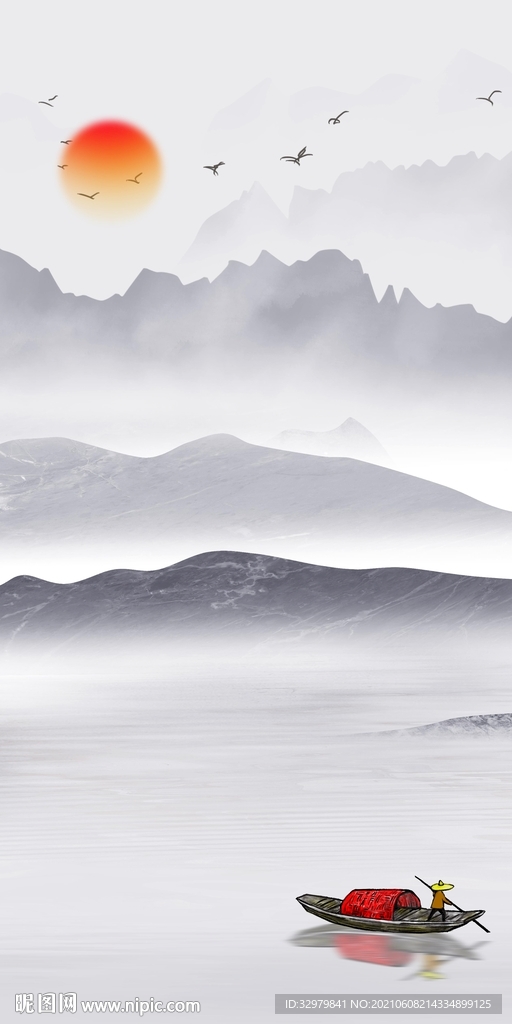 新品简约玄关山水 TIF分层