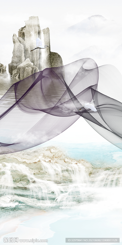 高端简约玄关山水 TIF分层