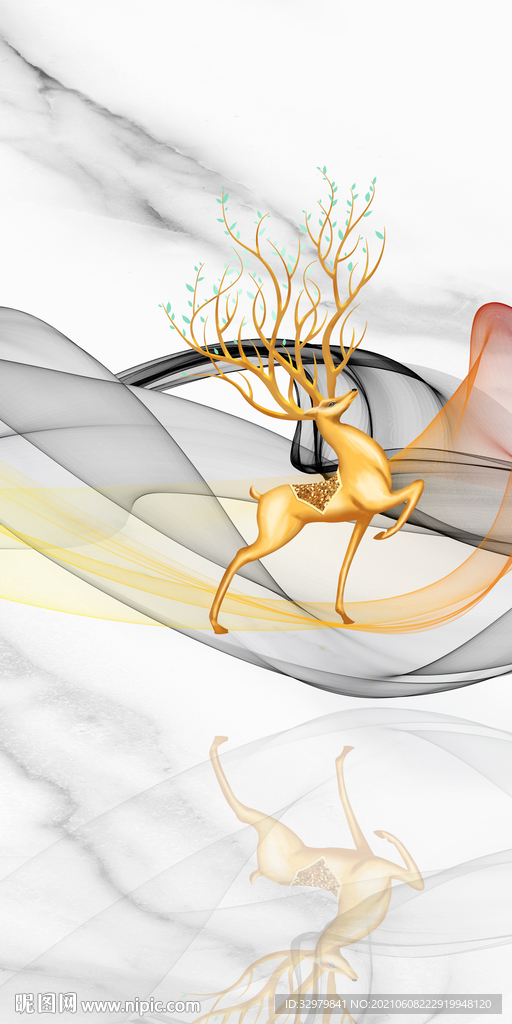 麋鹿玄关高清无框画TIF分层