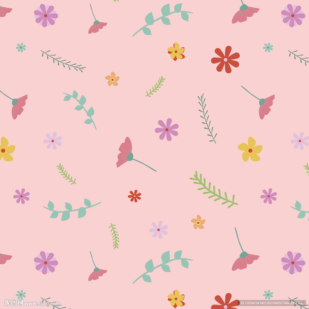 卡通粉色植物花卉小碎花图案