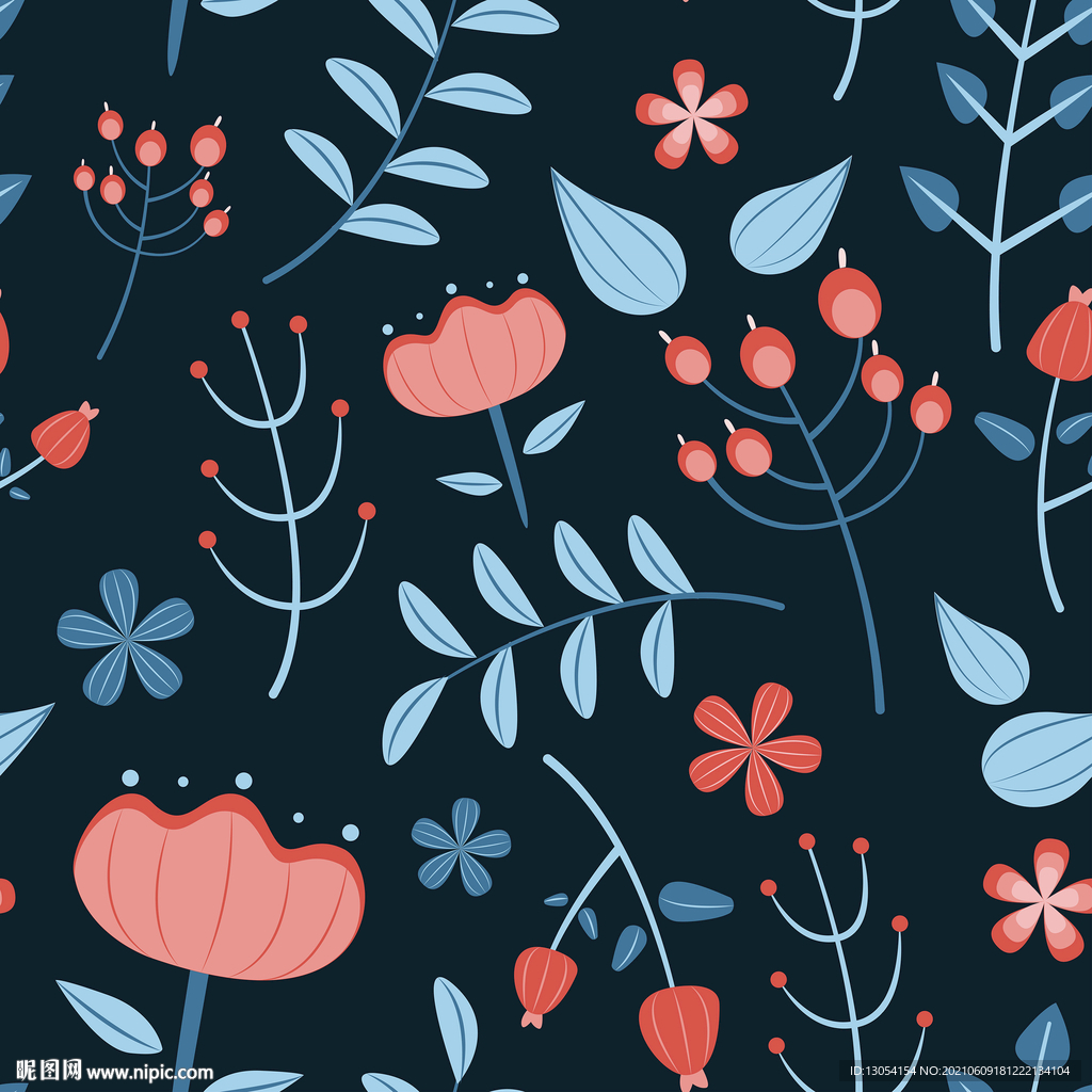 手绘卡通简约植物花卉印花图案