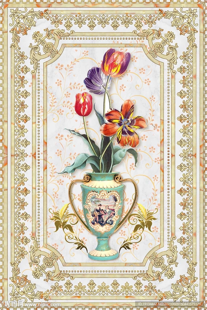 欧式大理石花纹玄关壁画