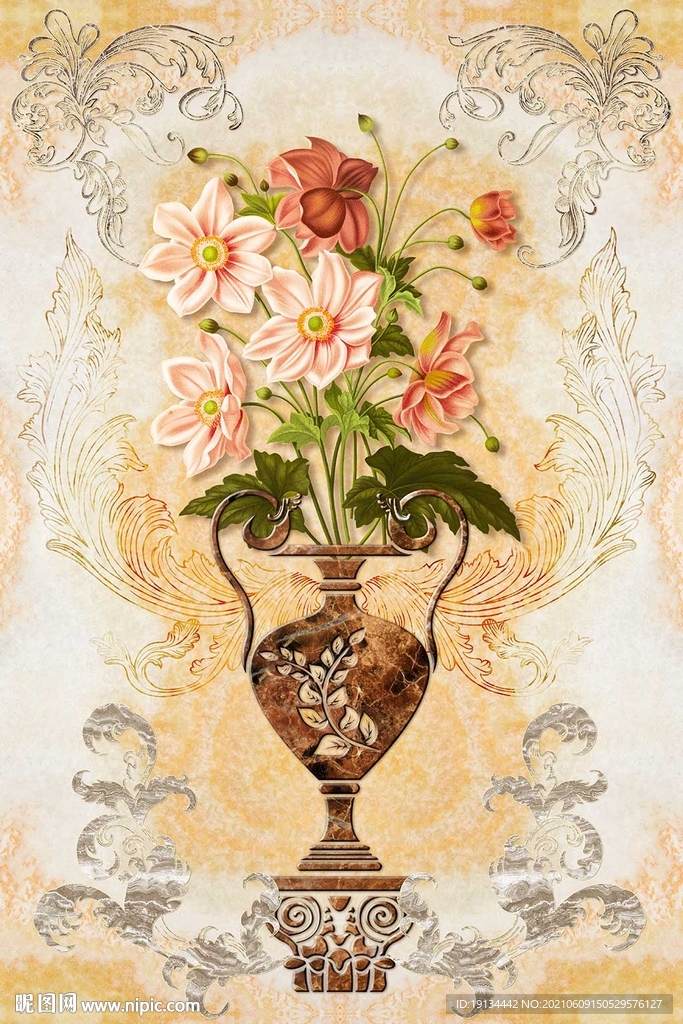 欧式大理石花纹玄关壁画