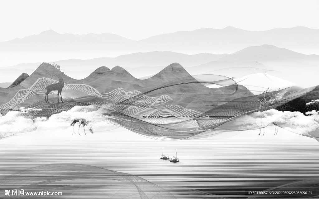 无框画客厅山水画 TIF分层图