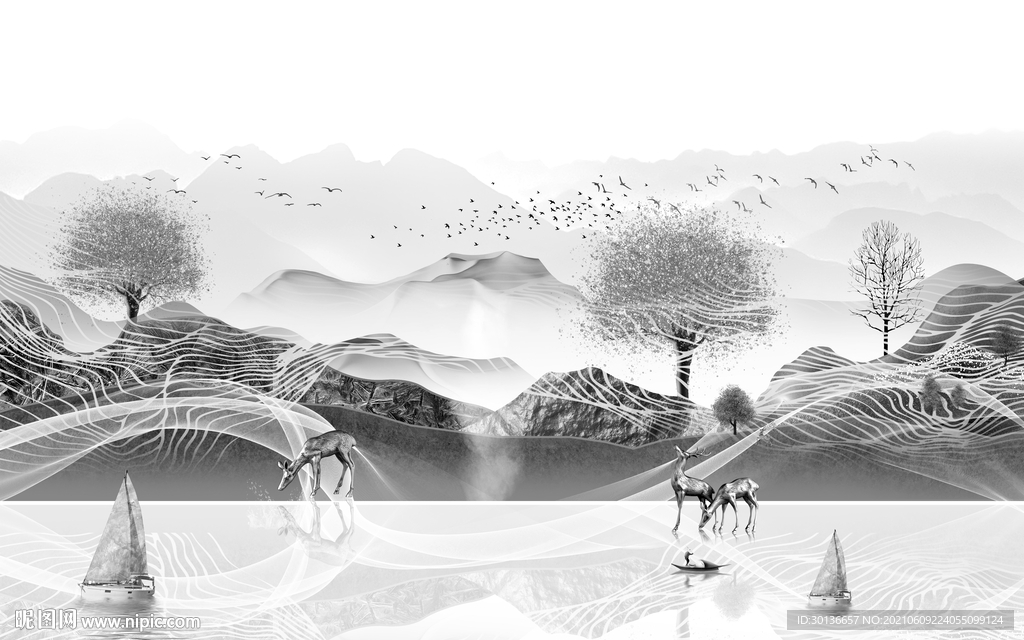 高档 简约山水 TIF文件分层