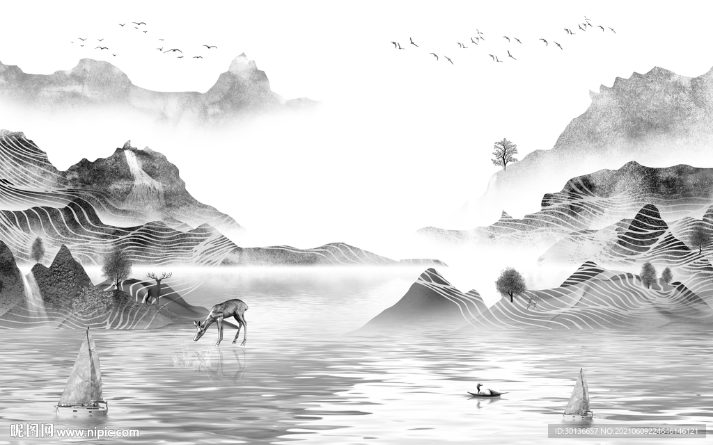 背景墙客厅山水画 TIF分层图