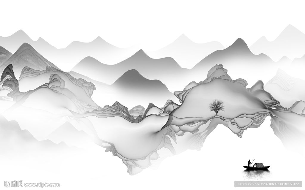 别墅客厅山水画 TIF分层图