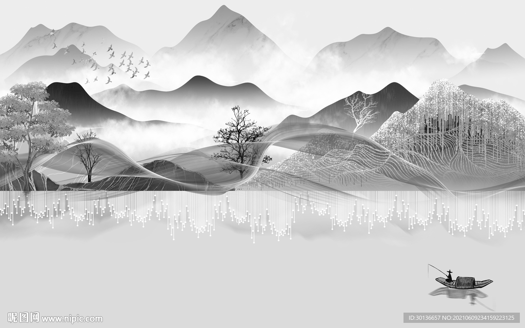 简约客厅山水画 TIF分层图