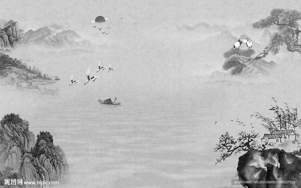 新品客厅山水背景 TIF分层