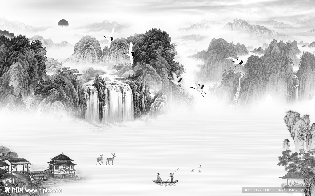 最新客厅山水背景 TIF分层