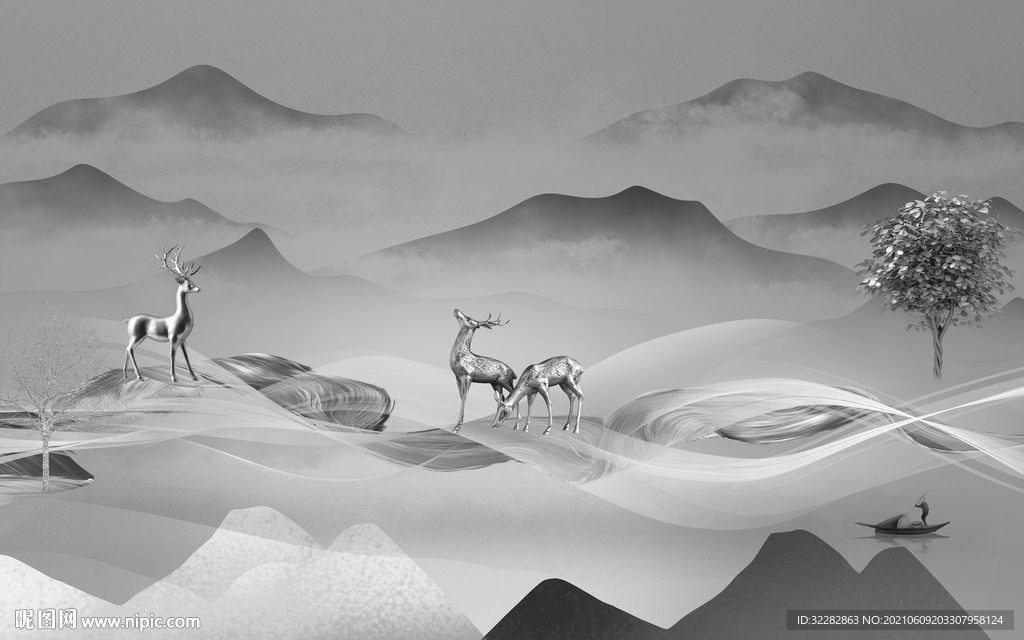 极简高端风格山水 文件分层 