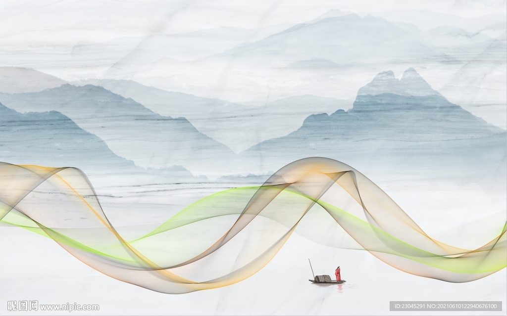 曲线新中式山水背景墙