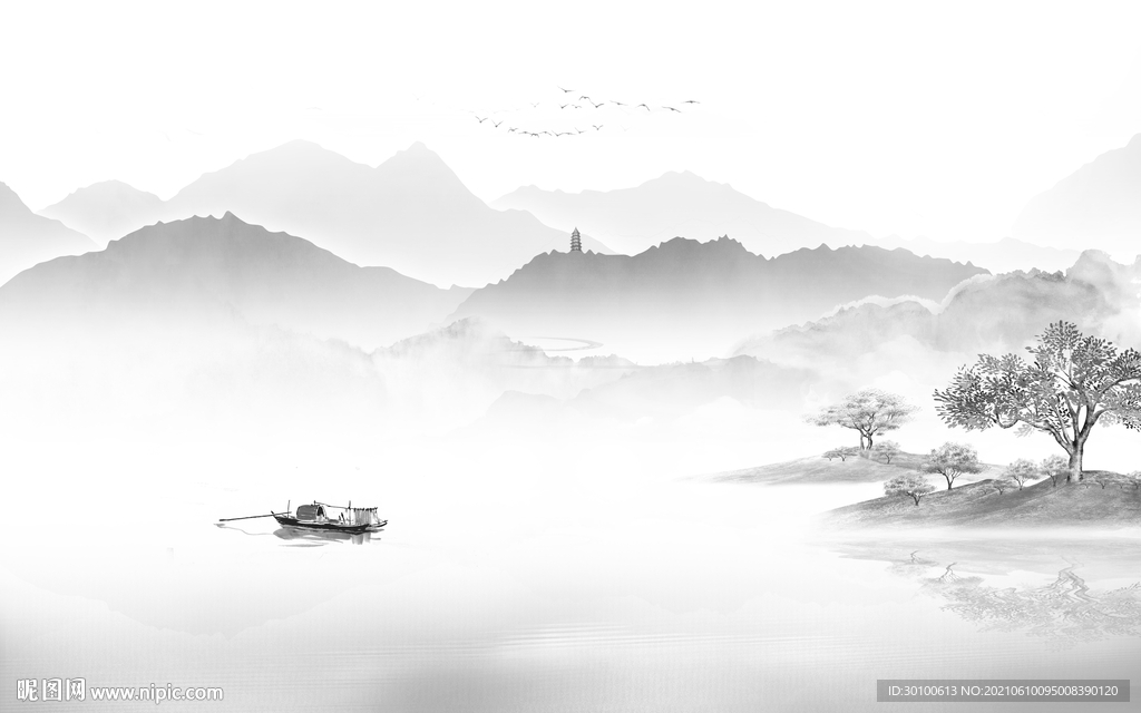 水墨灰色山水 TIF文件分层