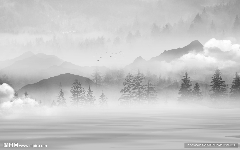 风景 灰色山水 TIF文件分层