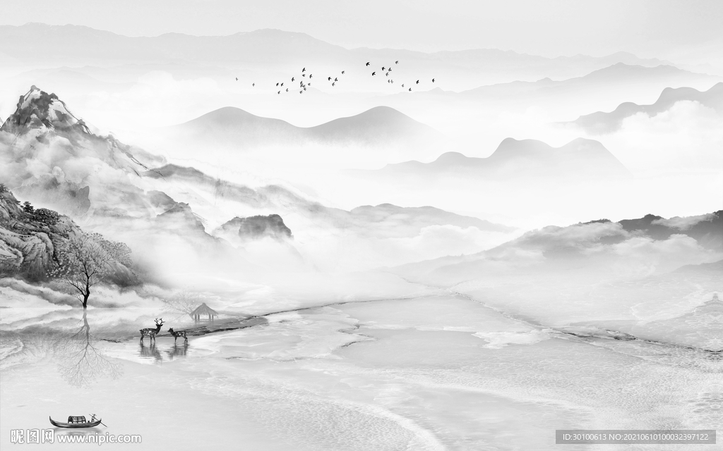 背景墙灰色山水 TIF文件分层