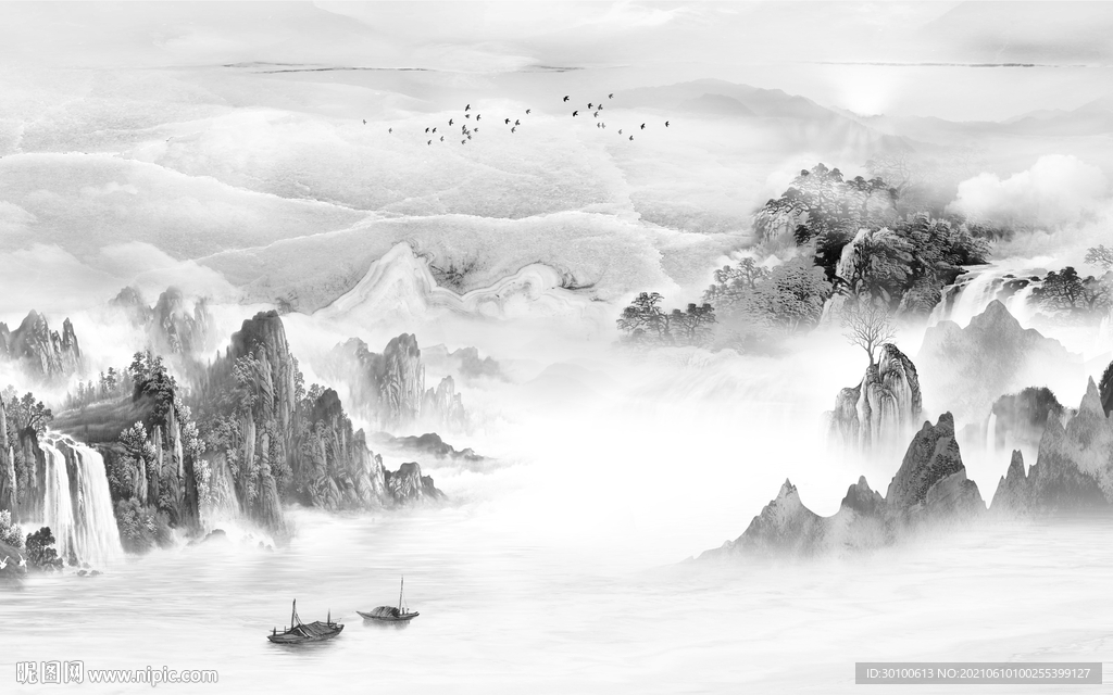 灰色大气山水 TIF文件分层