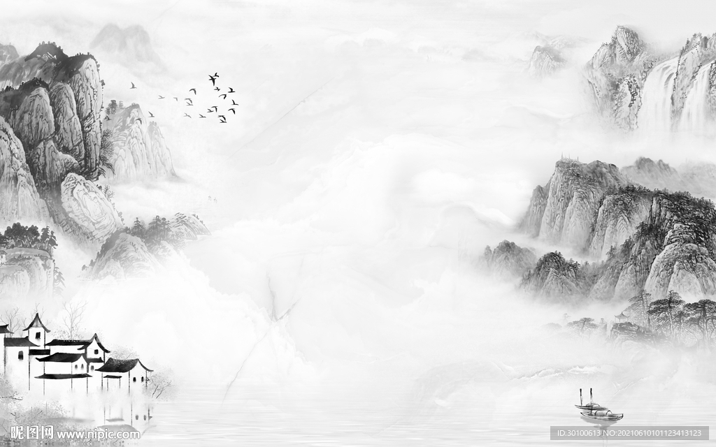  灰色山水 TIF文件分层