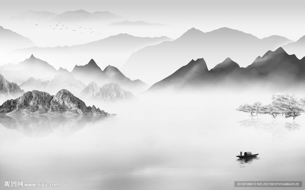 意境 灰色山水 TIF文件分层