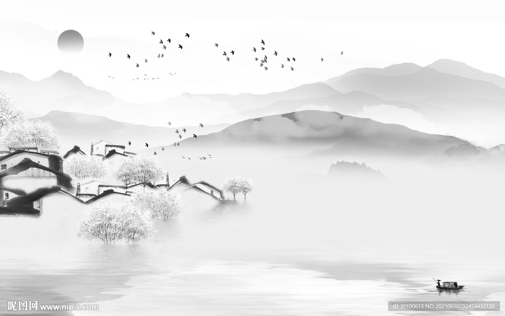 人气 灰色山水 TIF文件分层