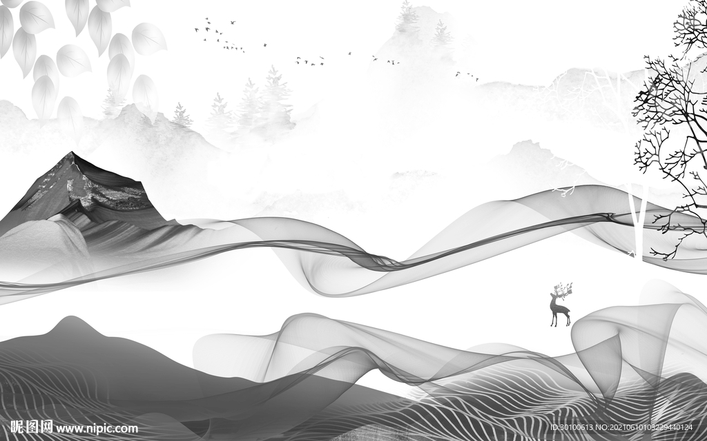 高端 灰色山水 TIF文件分层