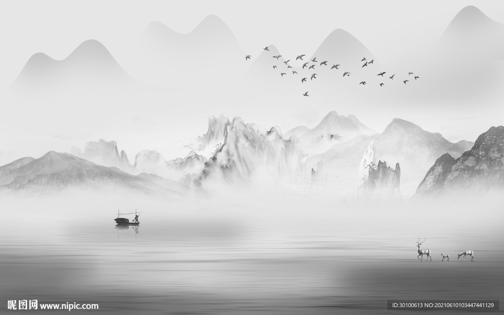 高雅简约灰色山水 TIF分层