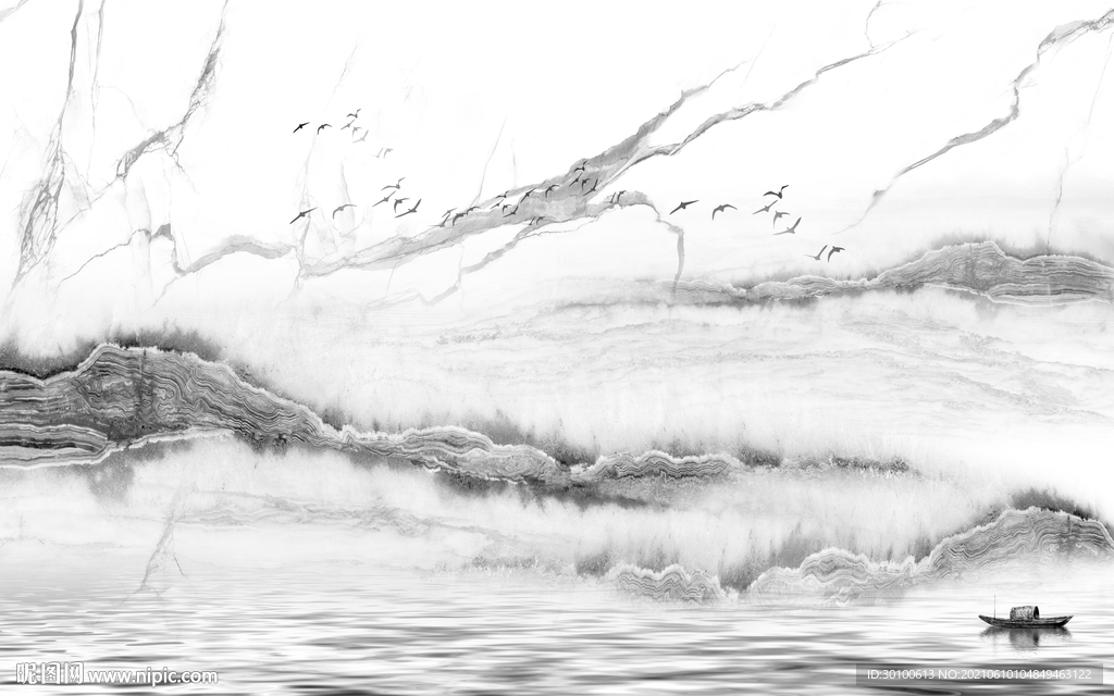 高清 灰色山水 TIF文件分层