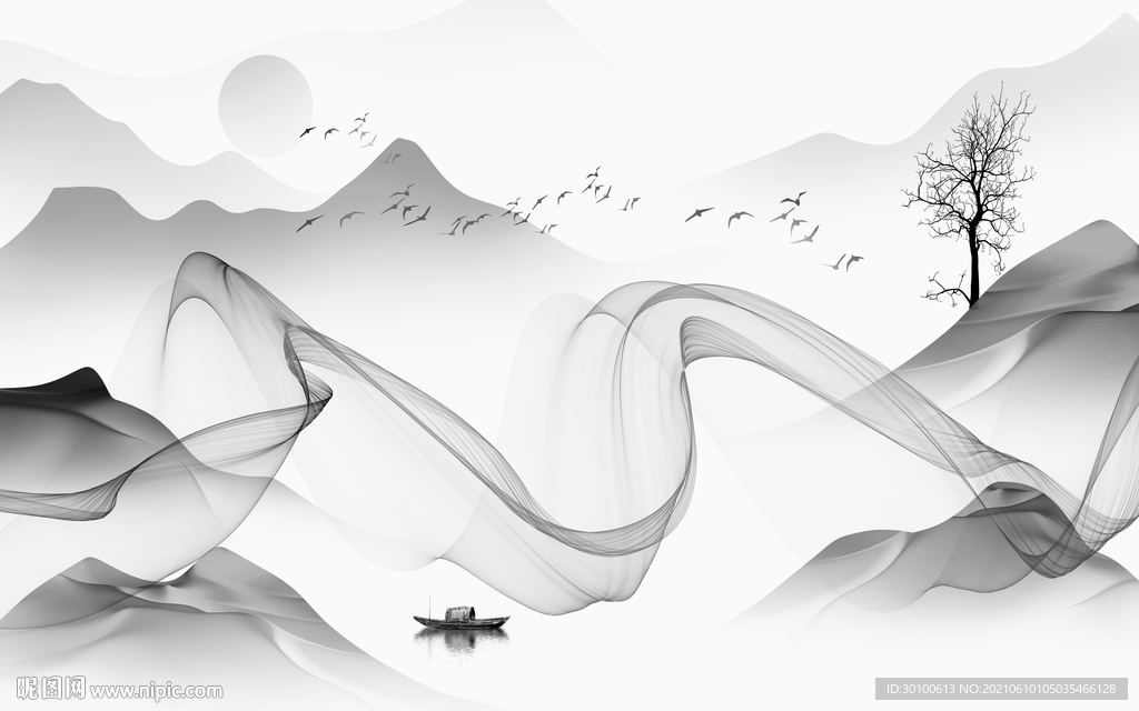 新款简约灰色山水 TIF分层