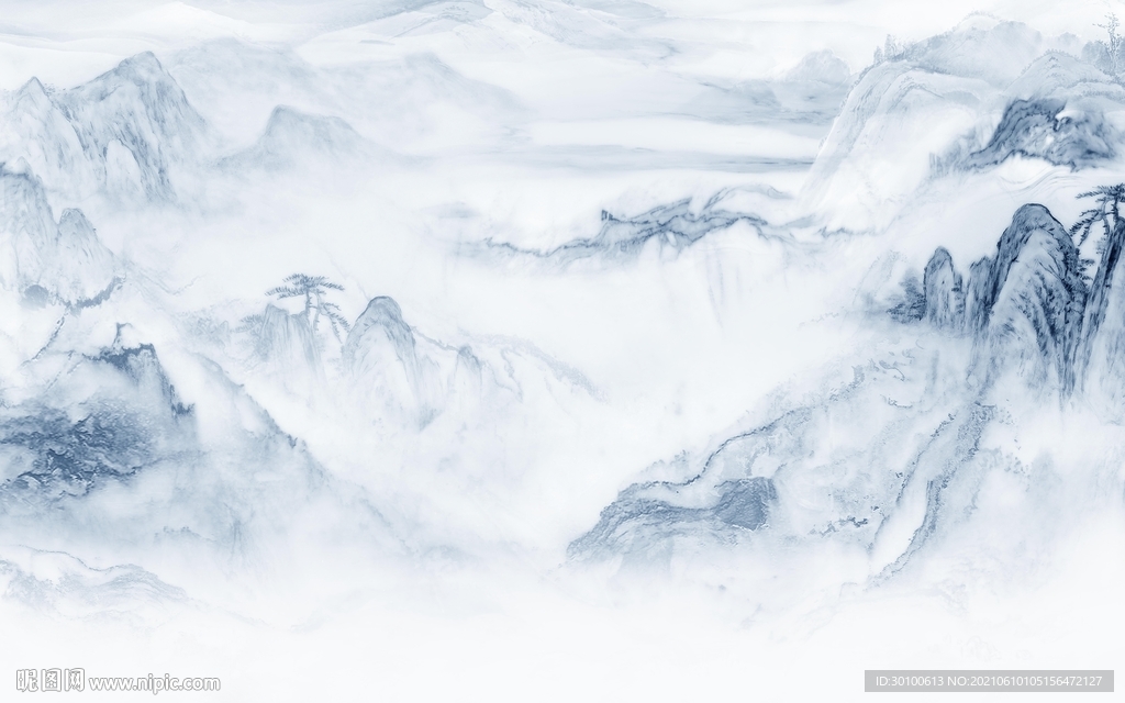 无框画灰色山水 TIF文件分层