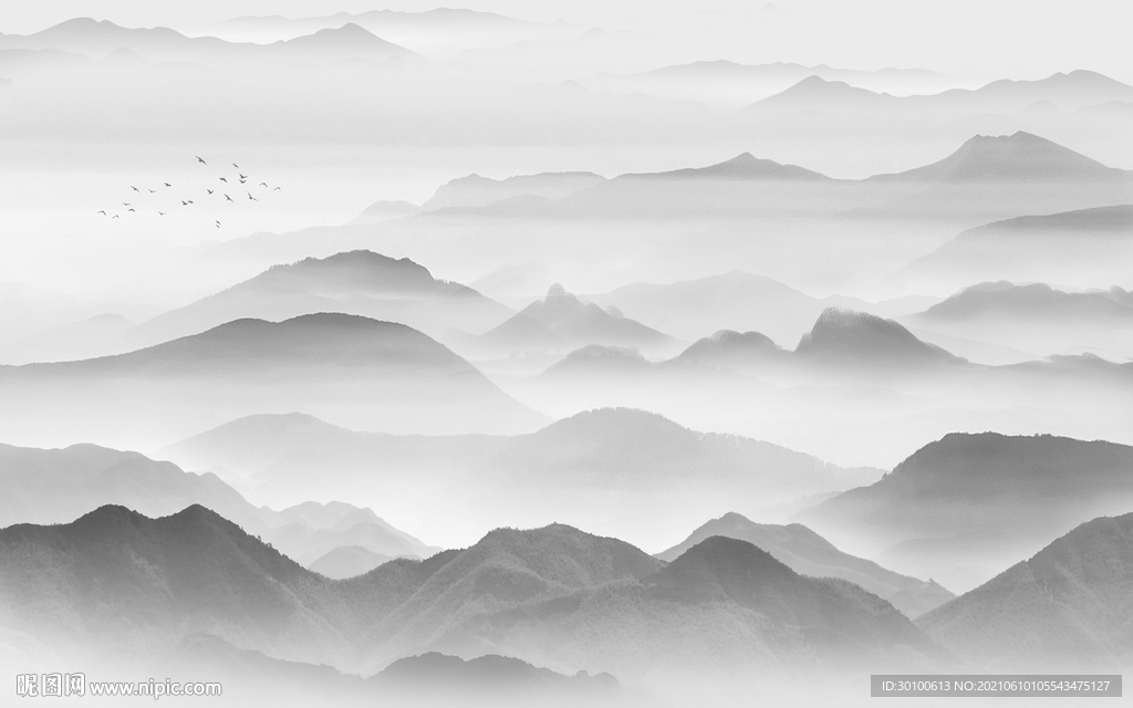 最新灰色墙画山水 TIF分层