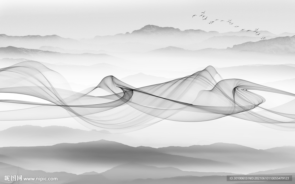 别墅简约灰色山水 TIF分层