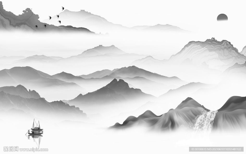 中式 简约灰色山水 TIF分层