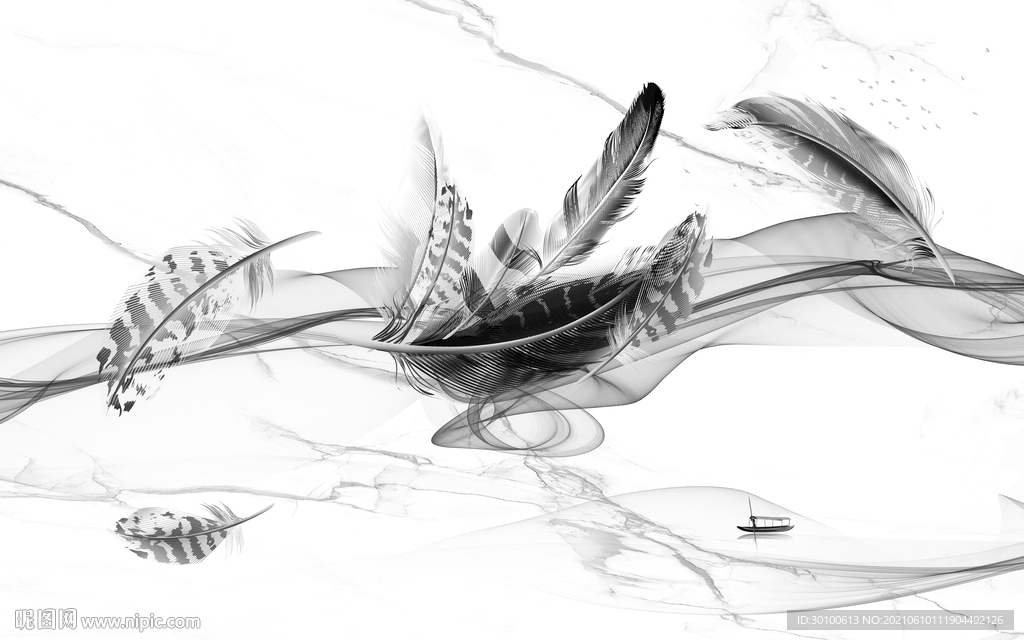 羽毛灰色背景墙TIF文件分层