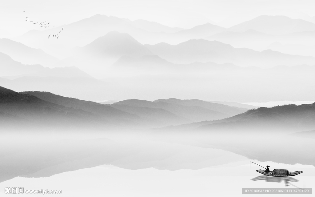 大气灰色墙画山水 TIF分层