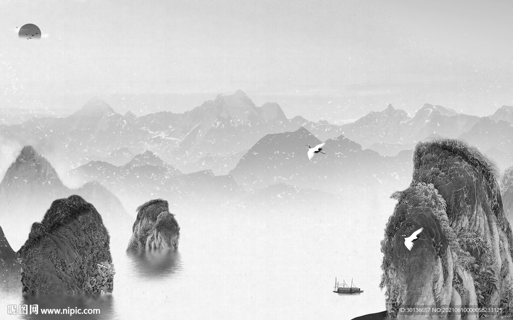 中式客厅山水背景 TIF分层 