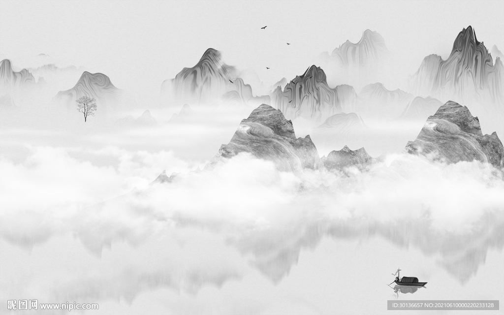 高清 客厅山水画 TIF分层图