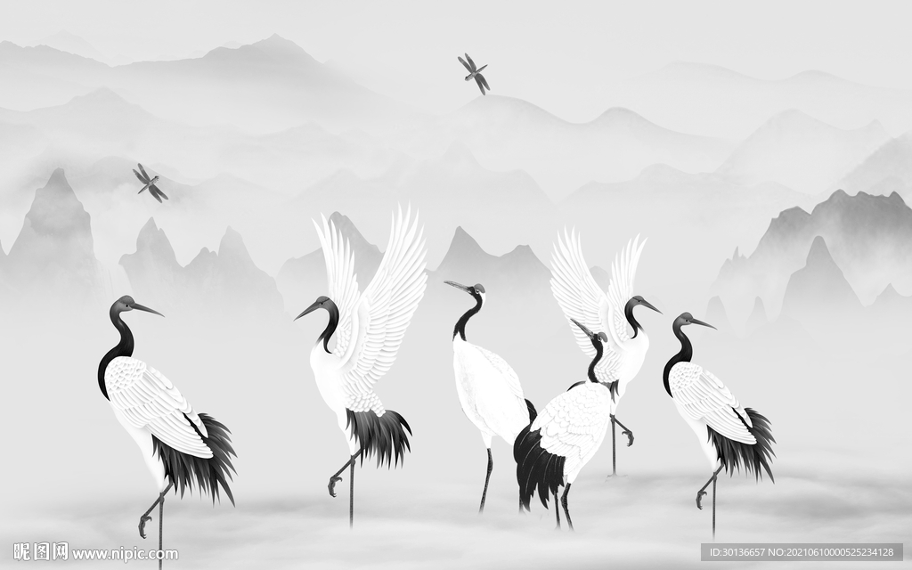 中国风客厅山水背景 TIF分层