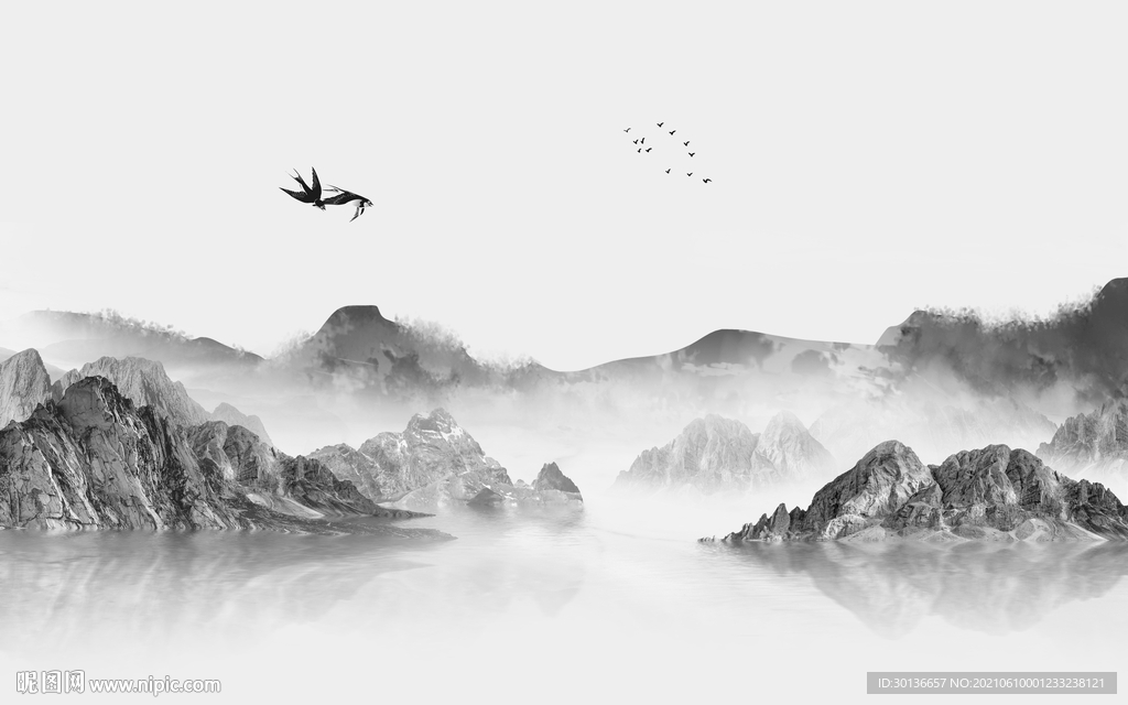 人气客厅山水背景 TIF分层