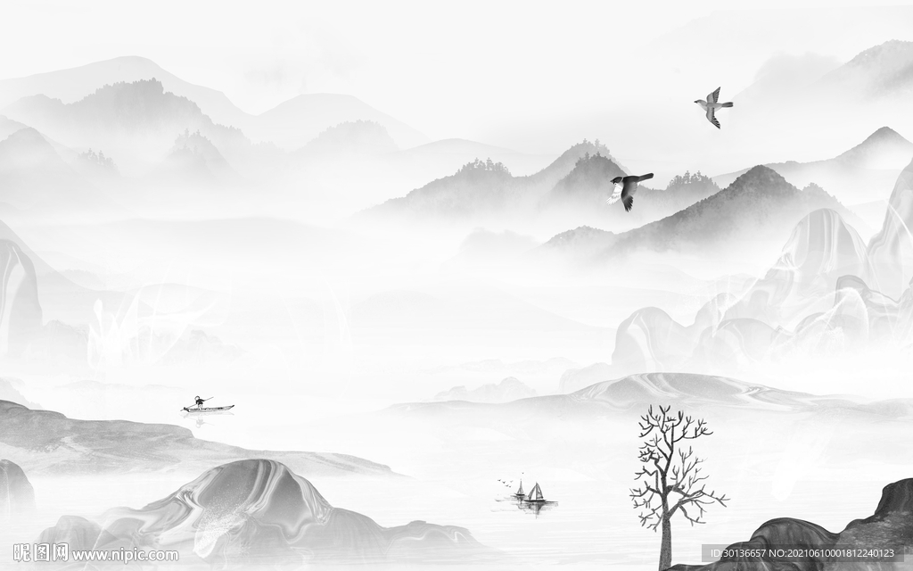 最新山水背景墙画 tif分层