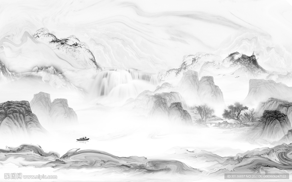 高清 山水背景墙画 tif分层