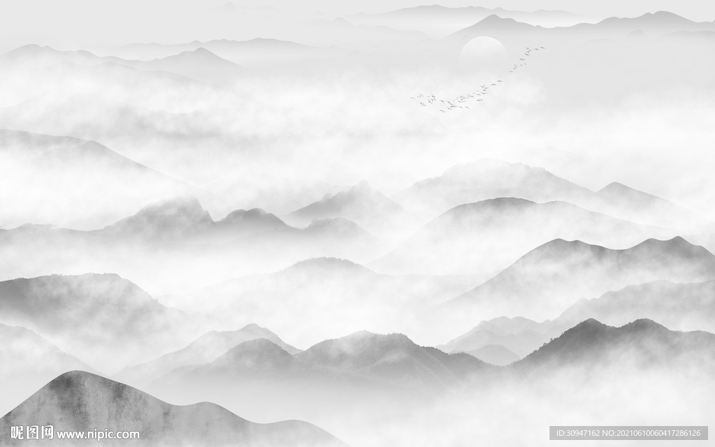 新款灰色山水 TIF分层文件