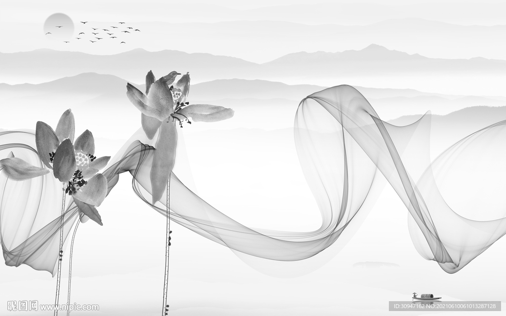 新中式灰色山水 TIF分层文件