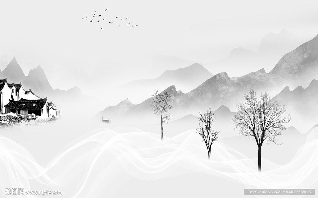 江南 灰色山水 TIF分层文件