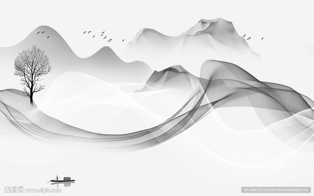 高雅灰色山水 TIF分层文件