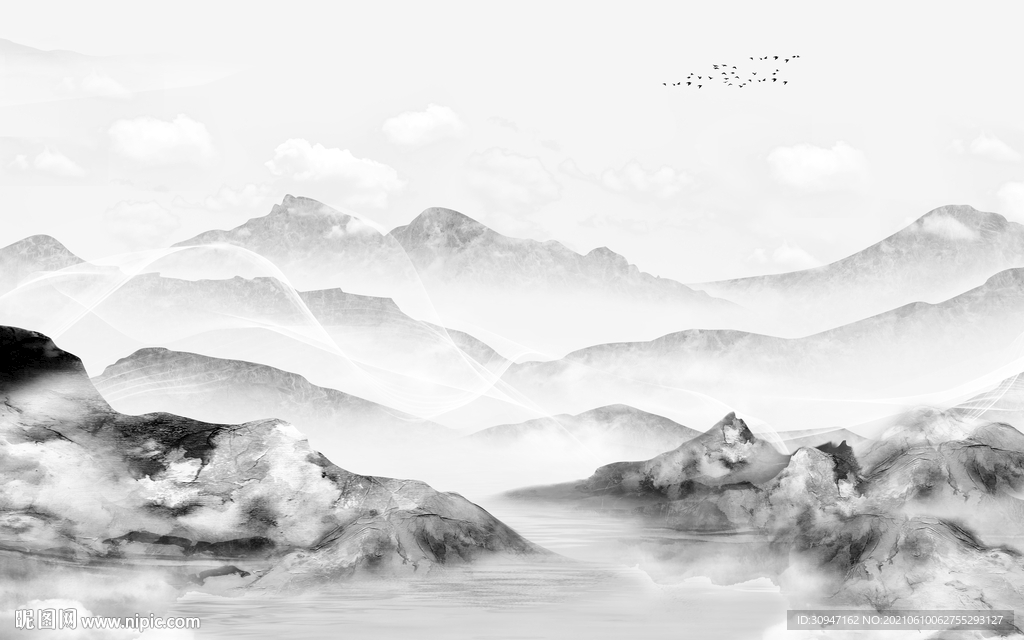 背景墙爆款灰色山水 TIF分层