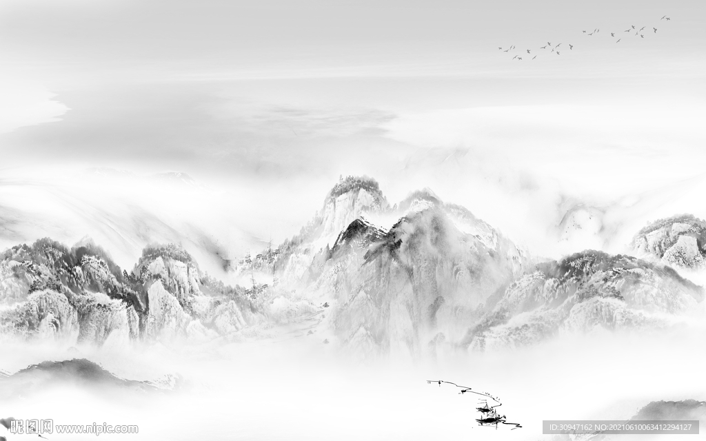 高清 灰色山水 TIF分层文件