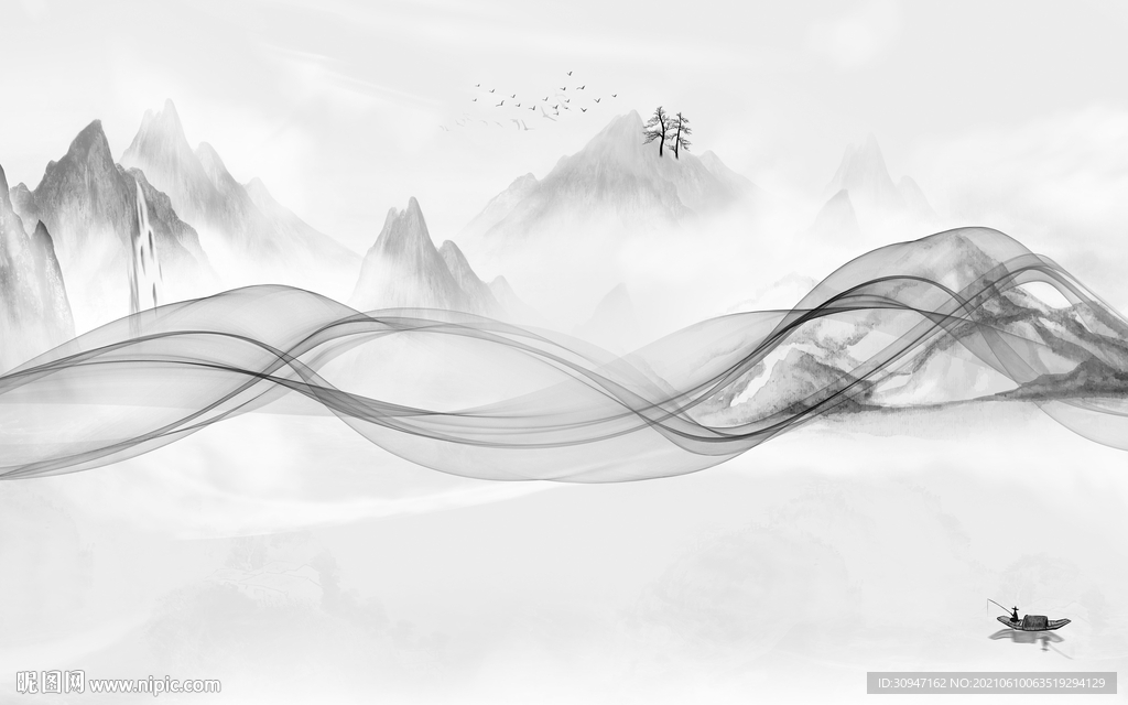 现代爆款灰色山水 TIF分层